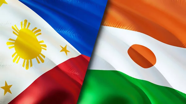 Filippijnen Niger Vlaggen Waving Vlag Ontwerp Filippijnen Niger Vlag Foto — Stockfoto