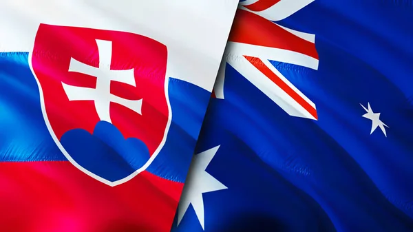 Slovakia and Australia flags. 3D Waving flag design. Slovakia Australia flag, picture, wallpaper. Slovakia vs Australia image,3D rendering. Slovakia Australia relations alliance an