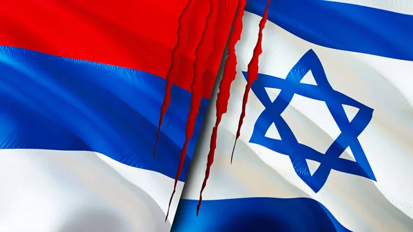 Flagi Serbii Izraela Blizną Machanie Flagą Renderowanie Koncepcja Konfliktu Między — Zdjęcie stockowe