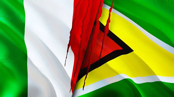 Флаги Италии Гайаны Шрамом Флажок Рендеринг Концепция Итальянско Гайанского Конфликта — стоковое фото