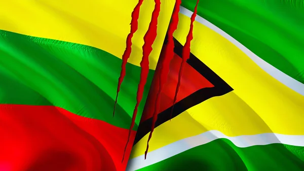Litouwen Guyana Vlaggen Met Litteken Concept Wuivende Vlag Weergave Concept — Stockfoto