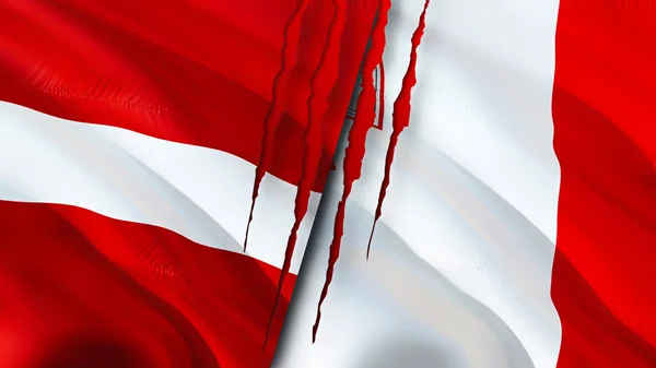 Flaggen Lettlands Und Maltas Mit Narbenkonzept Fahnenschwenken Rendering Konfliktkonzept Für — Stockfoto