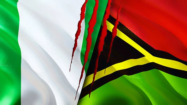 尼日利亚和瓦努阿图的国旗带有疤痕概念 飘扬的旗帜 3D渲染 尼日利亚和瓦努阿图冲突概念 尼日利亚瓦努阿图关系概念 尼日利亚和瓦努阿图国旗危机 — 图库照片