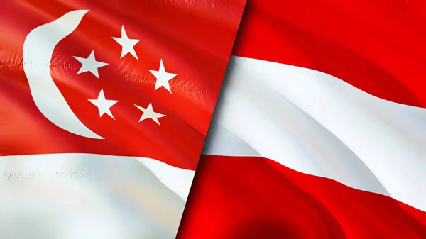 Singapore and Austria flags. 3D Waving flag design. Singapore Austria flag, picture, wallpaper. Singapore vs Austria image,3D rendering. Singapore Austria relations alliance and Trade,travel,touris
