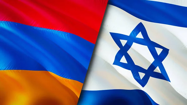 Armenia and Israel flags. 3D Waving flag design. Armenia Israel flag, picture, wallpaper. Armenia vs Israel image,3D rendering. Armenia Israel relations alliance and Trade,travel,tourism