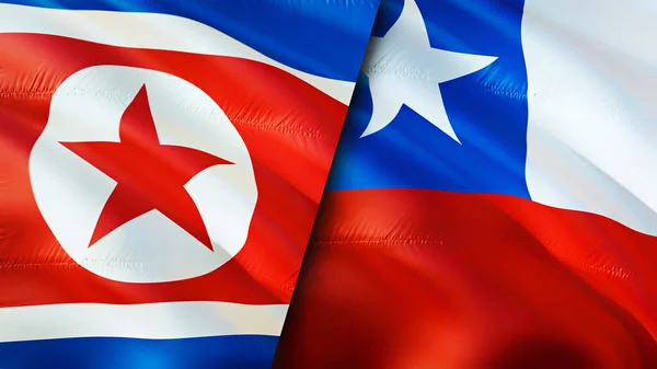 North Korea and USA Chile. 3D Waving flag design. North Korea USA flag, picture, wallpaper. North Korea vs USA image,3D rendering. North Korea USA relations alliance and Trade,travel,tourism concep