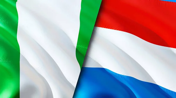 Nigeria and Luxembourg flags. 3D Waving flag design. Nigeria Luxembourg flag, picture, wallpaper. Nigeria vs Luxembourg image,3D rendering. Nigeria Luxembourg relations alliance an