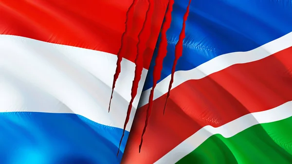 Luxembourg Namibia Flags Scar Concept Waving Flag Rendering Luxembourg Namibia — Fotografia de Stock