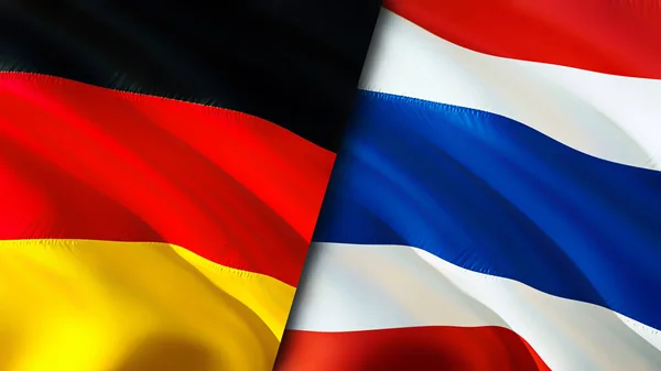 Germany and Thailand flags. 3D Waving flag design. Germany Thailand flag, picture, wallpaper. Germany vs Thailand image,3D rendering. Germany Thailand relations alliance and Trade,travel,touris