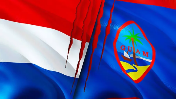 Netherlands Guam Flags Scar Concept Waving Flag Rendering Netherlands Guam — Foto Stock