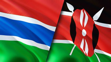 Gambia and Kenya flags. 3D Waving flag design. Gambia Kenya flag, picture, wallpaper. Gambia vs Kenya image,3D rendering. Gambia Kenya relations alliance and Trade,travel,tourism concep
