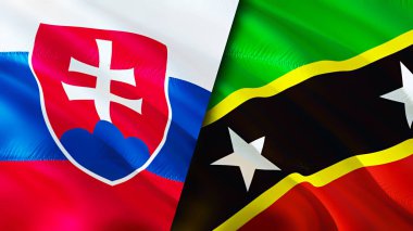 Slovakia and Saint Kitts and Nevis flags. 3D Waving flag design. Slovakia Saint Kitts and Nevis flag, picture, wallpaper. Slovakia vs Saint Kitts and Nevis image,3D rendering. Slovakia Saint Kitt