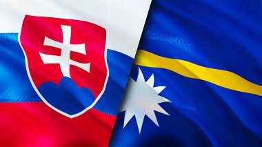 Slovakia and Nauru flags. 3D Waving flag design. Slovakia Nauru flag, picture, wallpaper. Slovakia vs Nauru image,3D rendering. Slovakia Nauru relations alliance and Trade,travel,tourism concep