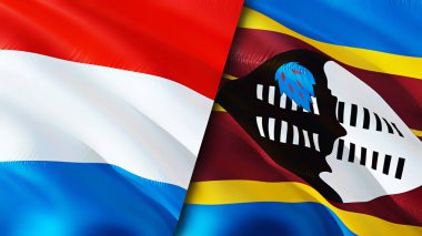 Luxembourg and Eswatini flags. 3D Waving flag design. Luxembourg Eswatini flag, picture, wallpaper. Luxembourg vs Eswatini image,3D rendering. Luxembourg Eswatini relations alliance an