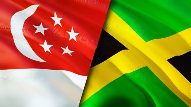 Singapore and Jamaica flags. 3D Waving flag design. Singapore Jamaica flag, picture, wallpaper. Singapore vs Jamaica image,3D rendering. Singapore Jamaica relations alliance and Trade,travel,touris
