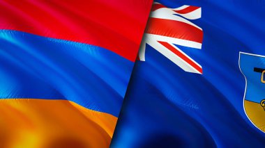 Armenia and Montserrat flags. 3D Waving flag design. Armenia Montserrat flag, picture, wallpaper. Armenia vs Montserrat image,3D rendering. Armenia Montserrat relations alliance and