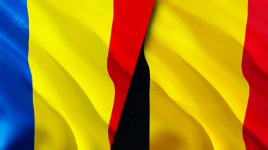 Romania and Belgium flags with scar concept. Waving flag,3D rendering. Romania and Belgium conflict concept. Romania Belgium relations concept. flag of Romania and Belgium crisis,war, attack concep