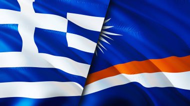 Greece and Marshall Islands flags. 3D Waving flag design. Greece Marshall Islands flag, picture, wallpaper. Greece vs Marshall Islands image,3D rendering. Greece Marshall Islands relations allianc