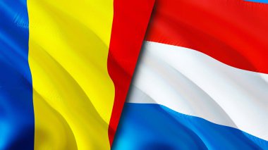 Romania and Luxembourg flags. 3D Waving flag design. Romania Luxembourg flag, picture, wallpaper. Romania vs Luxembourg image,3D rendering. Romania Luxembourg relations alliance an