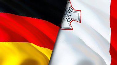 Germany and Malta flags. 3D Waving flag design. Germany Malta flag, picture, wallpaper. Germany vs Malta image,3D rendering. Germany Malta relations alliance and Trade,travel,tourism concep