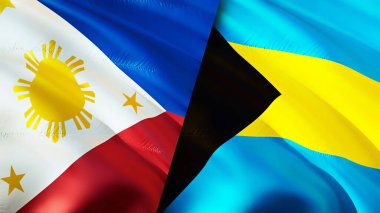 Philippines and Bahamas flags. 3D Waving flag design. Philippines Bahamas flag, picture, wallpaper. Philippines vs Bahamas image,3D rendering. Philippines Bahamas relations alliance an