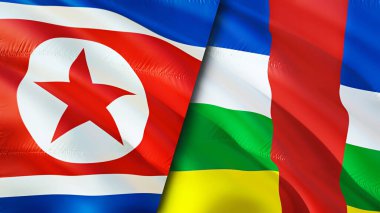 North Korea and Central African Republic flags. 3D Waving flag design. North Korea Central African Republic flag, picture, wallpaper. North Korea vs Central African Republic image,3D rendering