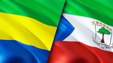 Gabon and Equatorial Guinea flags. 3D Waving flag design. Gabon Equatorial Guinea flag, picture, wallpaper. Gabon vs Equatorial Guinea image,3D rendering. Gabon Equatorial Guinea relations allianc