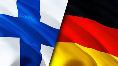 Finland and Germany flags. 3D Waving flag design. Finland Germany flag, picture, wallpaper. Finland vs Germany image,3D rendering. Finland Germany relations alliance and Trade,travel,tourism concep