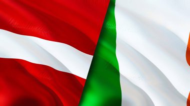 Latvia and Ireland flags. 3D Waving flag design. Latvia Ireland flag, picture, wallpaper. Latvia vs Ireland image,3D rendering. Latvia Ireland relations alliance and Trade,travel,tourism concep