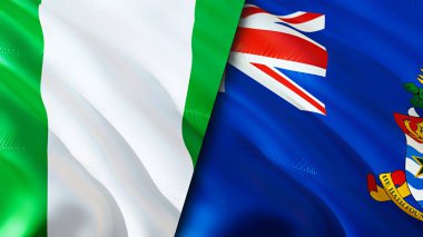 Nigeria and Cayman Islands flags. 3D Waving flag design. Nigeria Cayman Islands flag, picture, wallpaper. Nigeria vs Cayman Islands image,3D rendering. Nigeria Cayman Islands relations alliance an