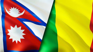Nepal and Mali flags. 3D Waving flag design. Nepal Mali flag, picture, wallpaper. Nepal vs Mali image,3D rendering. Nepal Mali relations alliance and Trade,travel,tourism concep
