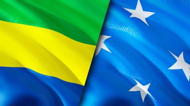 Gabon and Micronesia flags. 3D Waving flag design. Gabon Micronesia flag, picture, wallpaper. Gabon vs Micronesia image,3D rendering. Gabon Micronesia relations alliance and Trade,travel,touris