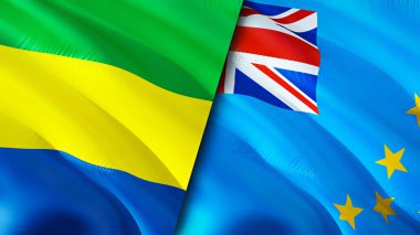 Gabon and Tuvalu flags. 3D Waving flag design. Gabon Tuvalu flag, picture, wallpaper. Gabon vs Tuvalu image,3D rendering. Gabon Tuvalu relations alliance and Trade,travel,tourism concep