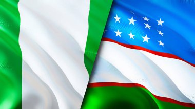 Nigeria and Uzbekistan flags. 3D Waving flag design. Nigeria Uzbekistan flag, picture, wallpaper. Nigeria vs Uzbekistan image,3D rendering. Nigeria Uzbekistan relations alliance an