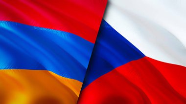 Armenia and Czech flags. 3D Waving flag design. Armenia Czech flag, picture, wallpaper. Armenia vs Czech image,3D rendering. Armenia Czech relations alliance and Trade,travel,tourism concept