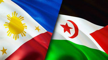 Philippines and Western Sahara flags. 3D Waving flag design. Philippines Western Sahara flag, picture, wallpaper. Philippines vs Western Sahara image,3D rendering. Philippines Western Sahar