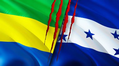 Gabon and Honduras flags with scar concept. Waving flag,3D rendering. Gabon and Honduras conflict concept. Gabon Honduras relations concept. flag of Gabon and Honduras crisis,war, attack concep