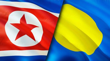 North Korea and Palau flags. 3D Waving flag design. North Korea Palau flag, picture, wallpaper. North Korea vs Palau image,3D rendering. North Korea Palau relations alliance and Trade,travel,touris