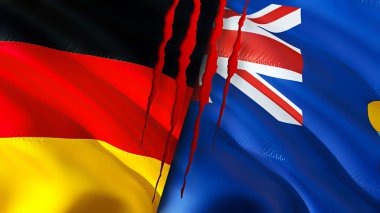 Germany and Saint Helena flags with scar concept. Waving flag,3D rendering. Germany and Saint Helena conflict concept. Germany Saint Helena relations concept. flag of Germany and Saint Helen