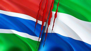 Gambia and Sierra Leone flags with scar concept. Waving flag,3D rendering. Gambia and Sierra Leone conflict concept. Gambia Sierra Leone relations concept. flag of Gambia and Sierra Leon
