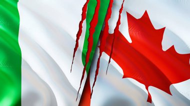 Nigeria and Canada flags with scar concept. Waving flag,3D rendering. Nigeria and Canada conflict concept. Nigeria Canada relations concept. flag of Nigeria and Canada crisis,war, attack concep