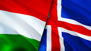 Hungary and Iceland flags. 3D Waving flag design. Hungary Iceland flag, picture, wallpaper. Hungary vs Iceland image,3D rendering. Hungary Iceland relations alliance and Trade,travel,tourism concep