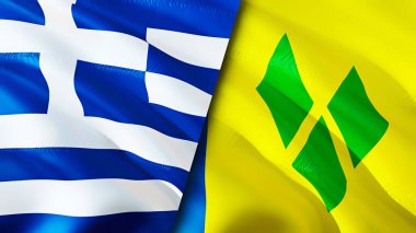 Yunanistan, Saint Vincent ve Grenadine bayrakları. 3 boyutlu dalgalanan bayrak tasarımı. Yunanistan Saint Vincent ve Grenadines bayrağı, resim, duvar kağıdı. Yunanistan - Saint Vincent ve Grenadines görüntüsü, 3