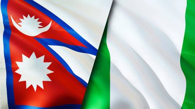 Nepal ve Nijerya bayrakları. 3 boyutlu dalgalanan bayrak tasarımı. Nepal Nijerya bayrağı, resim, duvar kağıdı. Nepal, Nijerya 'ya karşı, görüntü 3 boyutlu. Nepal Nijerya ilişkileri ittifak ve ticaret, seyahat, turizm konsepti