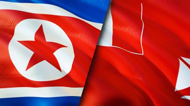 Kuzey Kore, Wallis ve Futuna bayrakları. 3 boyutlu dalgalanan bayrak tasarımı. Kuzey Kore Wallis ve Futuna bayrağı, resim, duvar kağıdı. Kuzey Kore, Wallis ve Futuna 'ya karşı, görüntü 3D. Kuzey Kore Wallis ve