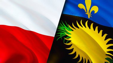 Polonya ve Guadeloupe bayrakları. 3 boyutlu dalgalanan bayrak tasarımı. Polonya Guadeloupe bayrağı, resim, duvar kağıdı. Polonya, Guadeloupe 'a karşı, görüntü 3 boyutlu. Polonya Guadeloupe ilişkileri ittifak ve ticaret, seyahat, turnuva