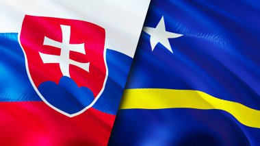 Slovakya ve Curacao bayrakları. 3 boyutlu dalgalanan bayrak tasarımı. Slovakya Curacao bayrağı, resim, duvar kağıdı. Slovakya, Curacao 'ya karşı, görüntü 3 boyutlu. Slovakya Curacao ilişkileri ittifak ve ticaret, seyahat, turnuva