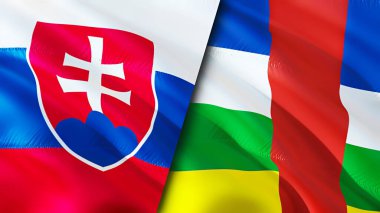 Slovakya ve Orta Afrika Cumhuriyeti bayrakları. 3 boyutlu dalgalanan bayrak tasarımı. Slovakya Orta Afrika Cumhuriyeti bayrağı, resim, duvar kağıdı. Slovakya, Orta Afrika Cumhuriyeti imajına karşı, 3D görüntüleme. Slovaki