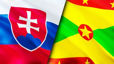 Slovakya ve Grenada bayrakları. 3 boyutlu dalgalanan bayrak tasarımı. Slovakya Grenada bayrağı, resim, duvar kağıdı. Slovakya, Grenada 'ya karşı, görüntü 3 boyutlu. Slovakya Grenada ilişkileri ittifak ve ticaret, seyahat, turnuva