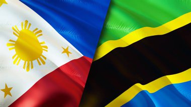 Filipinler ve Tanzanya bayrakları. 3 boyutlu dalgalanan bayrak tasarımı. Filipinler Tanzanya bayrağı, resim, duvar kağıdı. Filipinler, Tanzanya 'ya karşı, görüntü 3 boyutlu. Filipinler Tanzanya ilişkileri